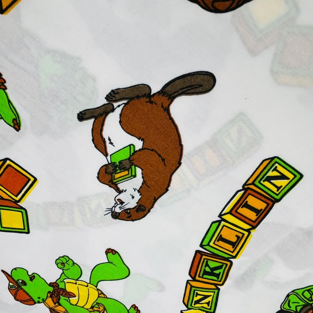 Vintage Dan River Franklin the Turtle Twin Flat Sheet Bear Beaver Blocks USA
